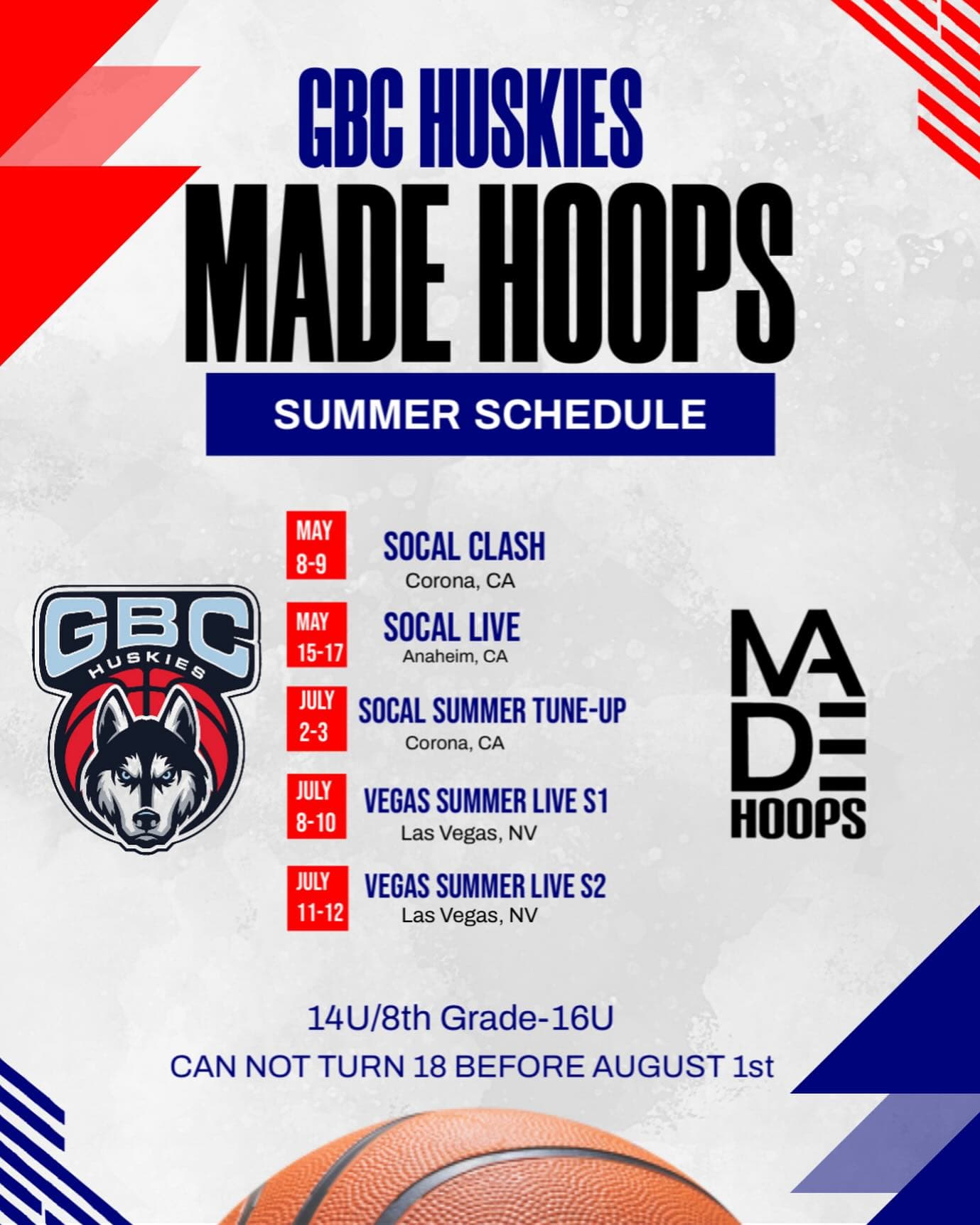 GBC Huskies MADE Hoops summer schedule